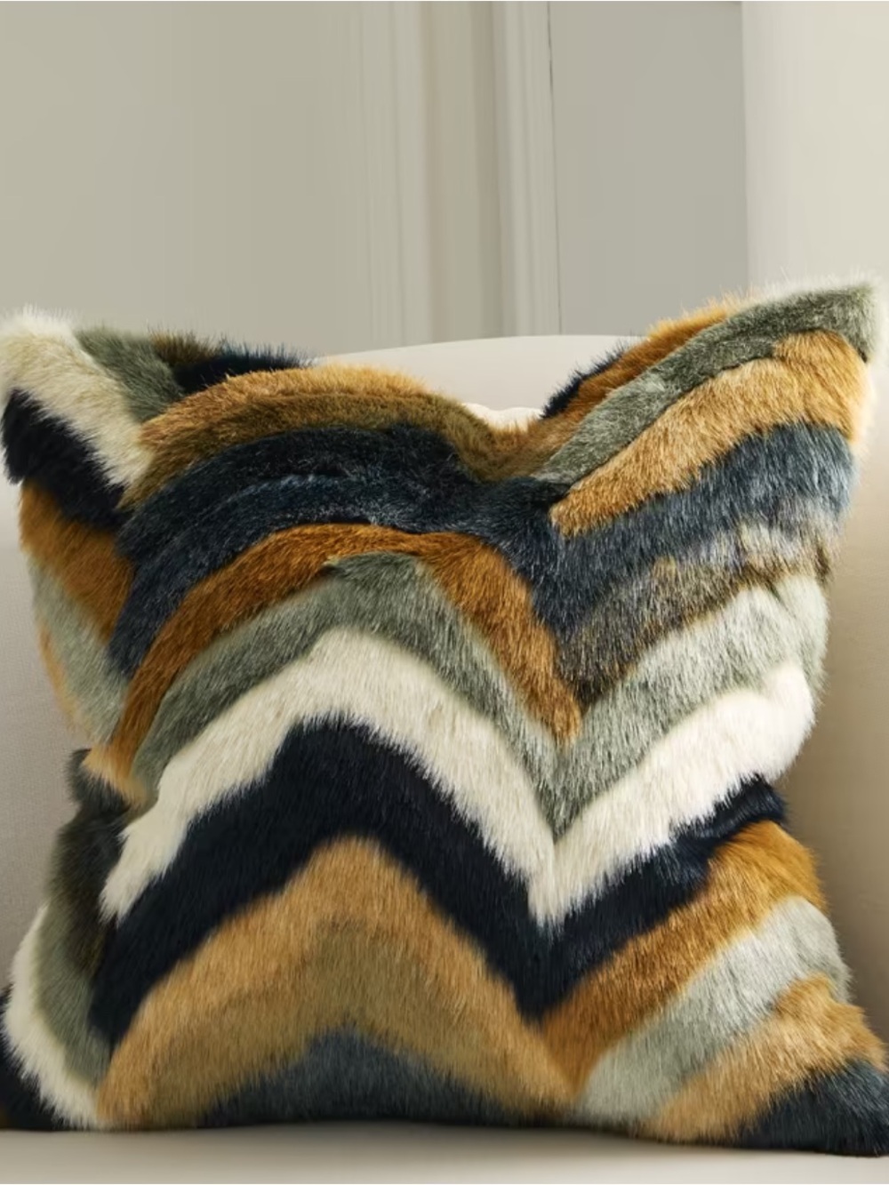 D.V. KAP HOME Furdi Faux Fur DESERT Chevron 20” Euro Pillow Down Fur Filled